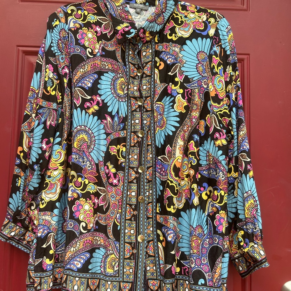 Haute Hippie Multicolor Paisley Blouse size 2X - Picture 3 of 10